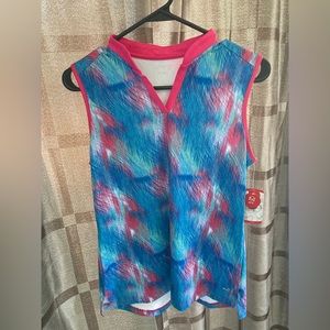 BCG Women’s Tennis Sleeveless Tank Top, Size Small, Pink & Blue Pattern, NWT